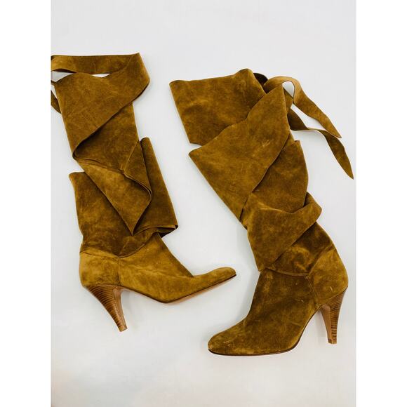 Sigerson Morrison 10 Brown Suede Wrap Boots - Picture 1 of 5